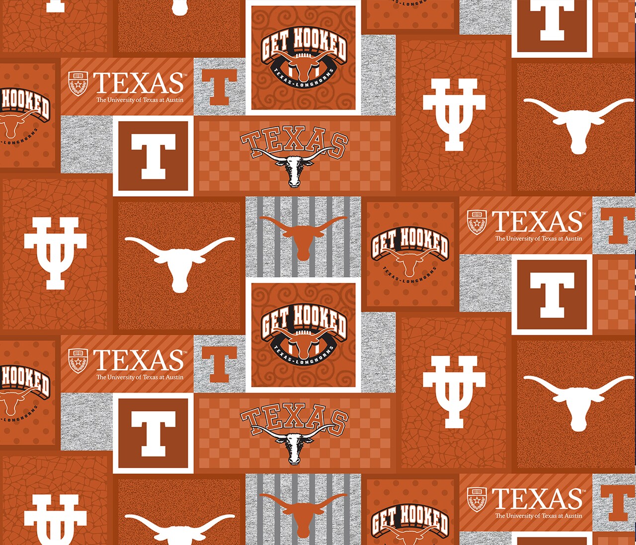 Sykel Enterprises-University of Texas  Fleece Fabric-Texas Longhorns College Patch Fleece Blanket Fabric-Sold by the yard